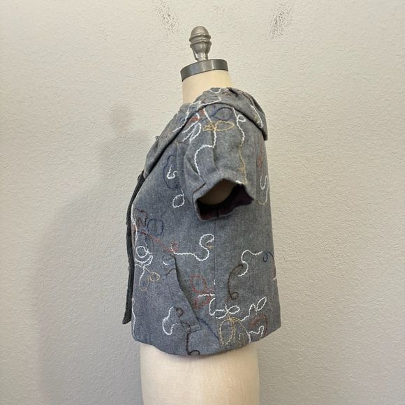 NWT ANTHROPOLOGIE DOUBLE STITCH Gray Wool Embroidered Cropped Jacket Coat - Picture 6 of 10